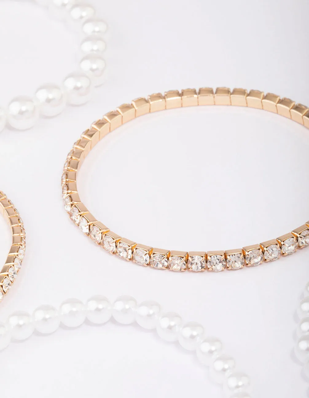 Gold Diamante & Pearl Mixed Bracelet 5-Pack