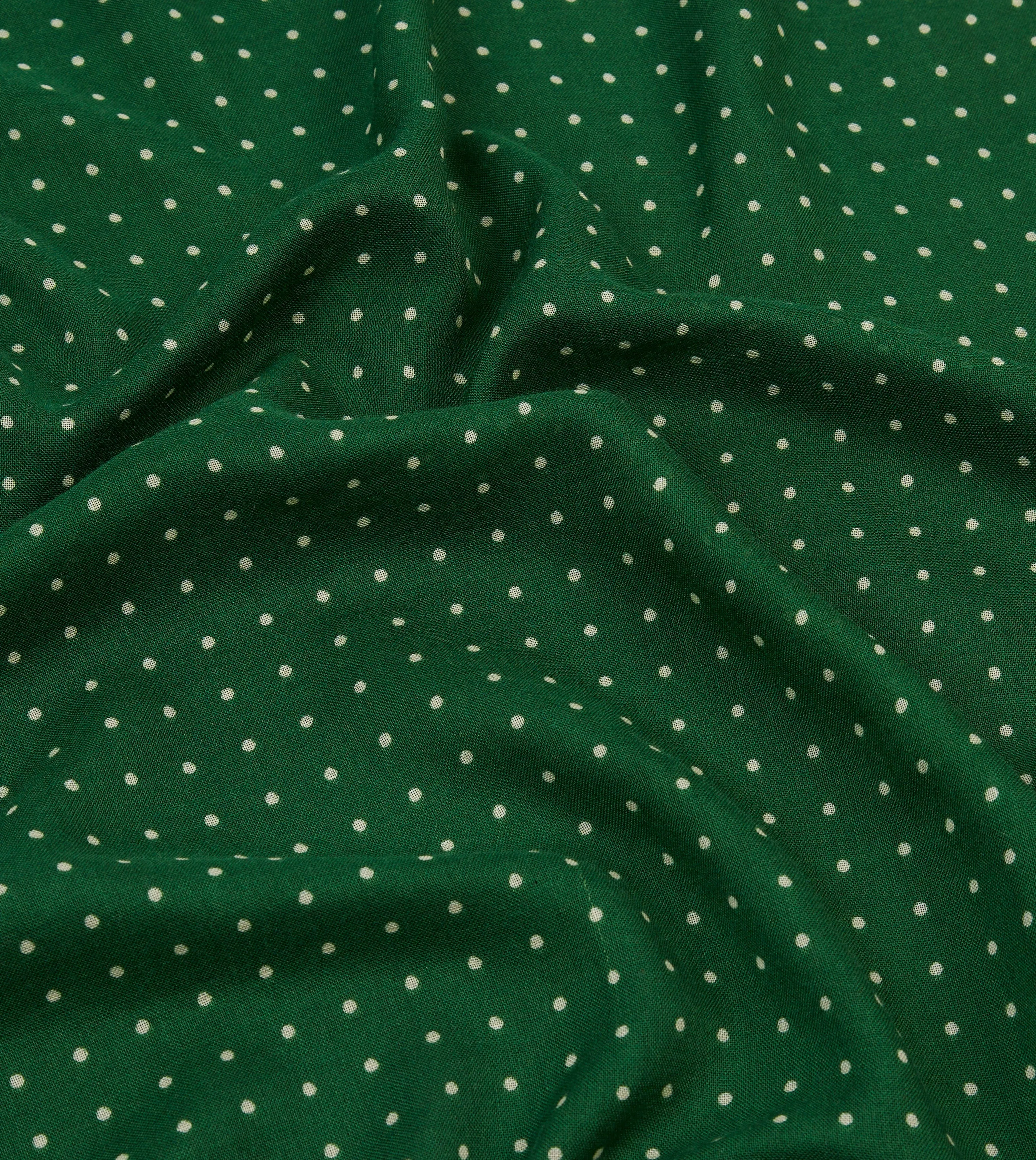 Green Polka Dot Print Tubular Silk Tasselled Scarf