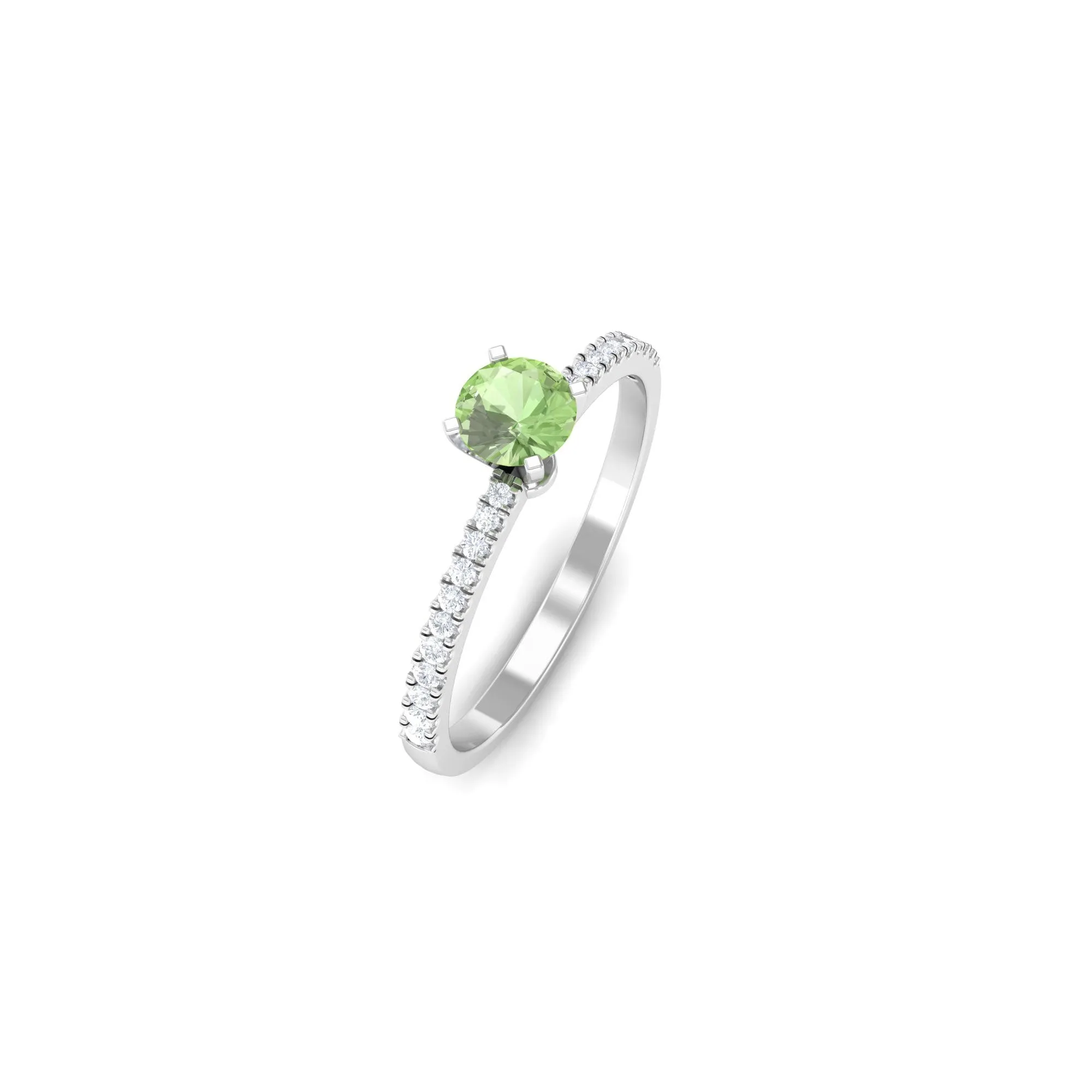 Green Sapphire Solitaire Engagement Ring with Diamond Side Stones