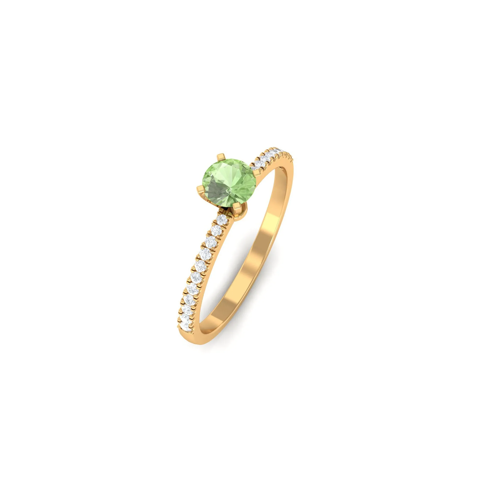 Green Sapphire Solitaire Engagement Ring with Diamond Side Stones