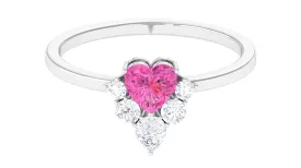 Heart Pink Sapphire and Moissanite Promise Ring