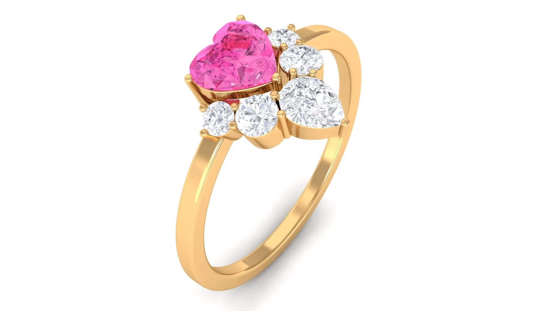 Heart Pink Sapphire and Moissanite Promise Ring