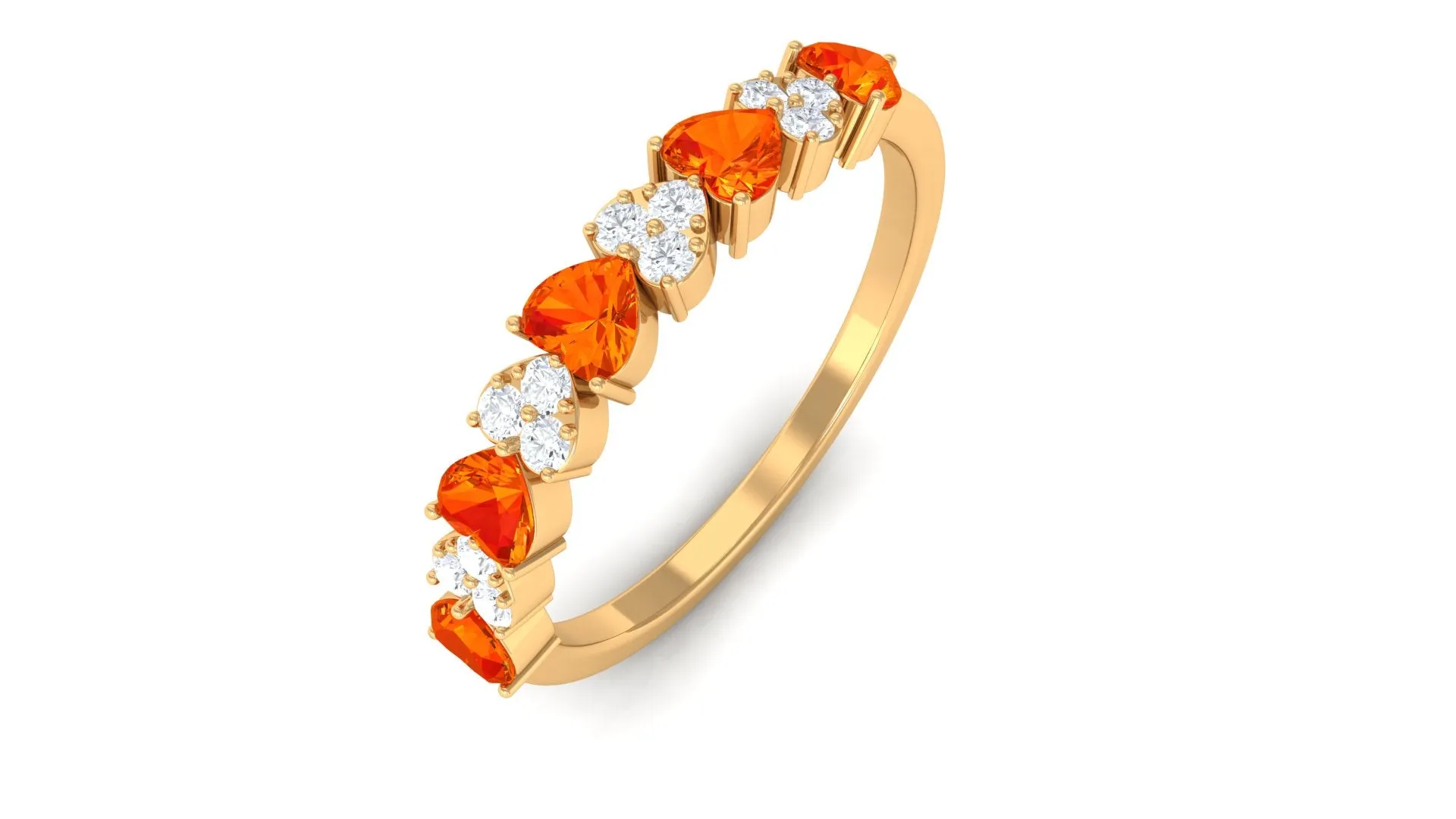 Heart Shape Orange Sapphire and Diamond Half Eternity Ring