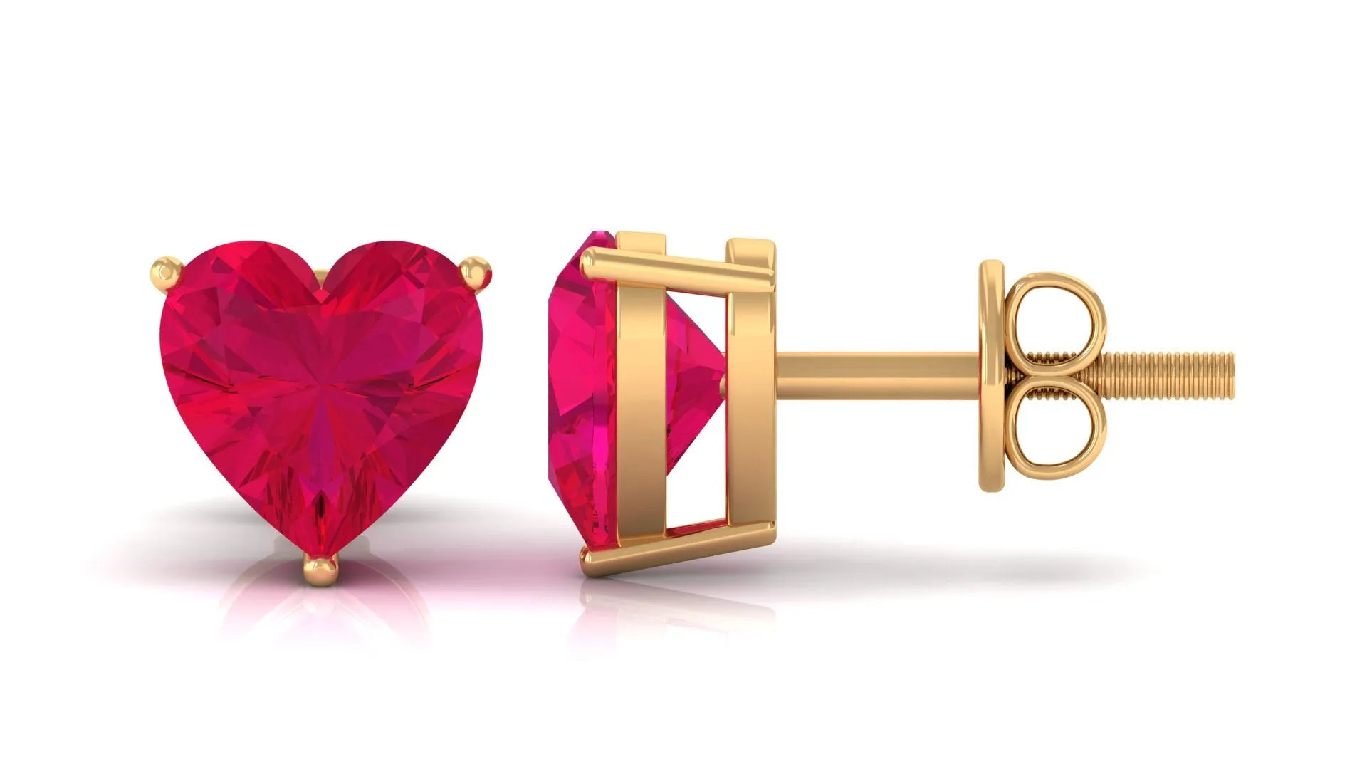 Heart Shape Solitaire Earrings with Created Ruby