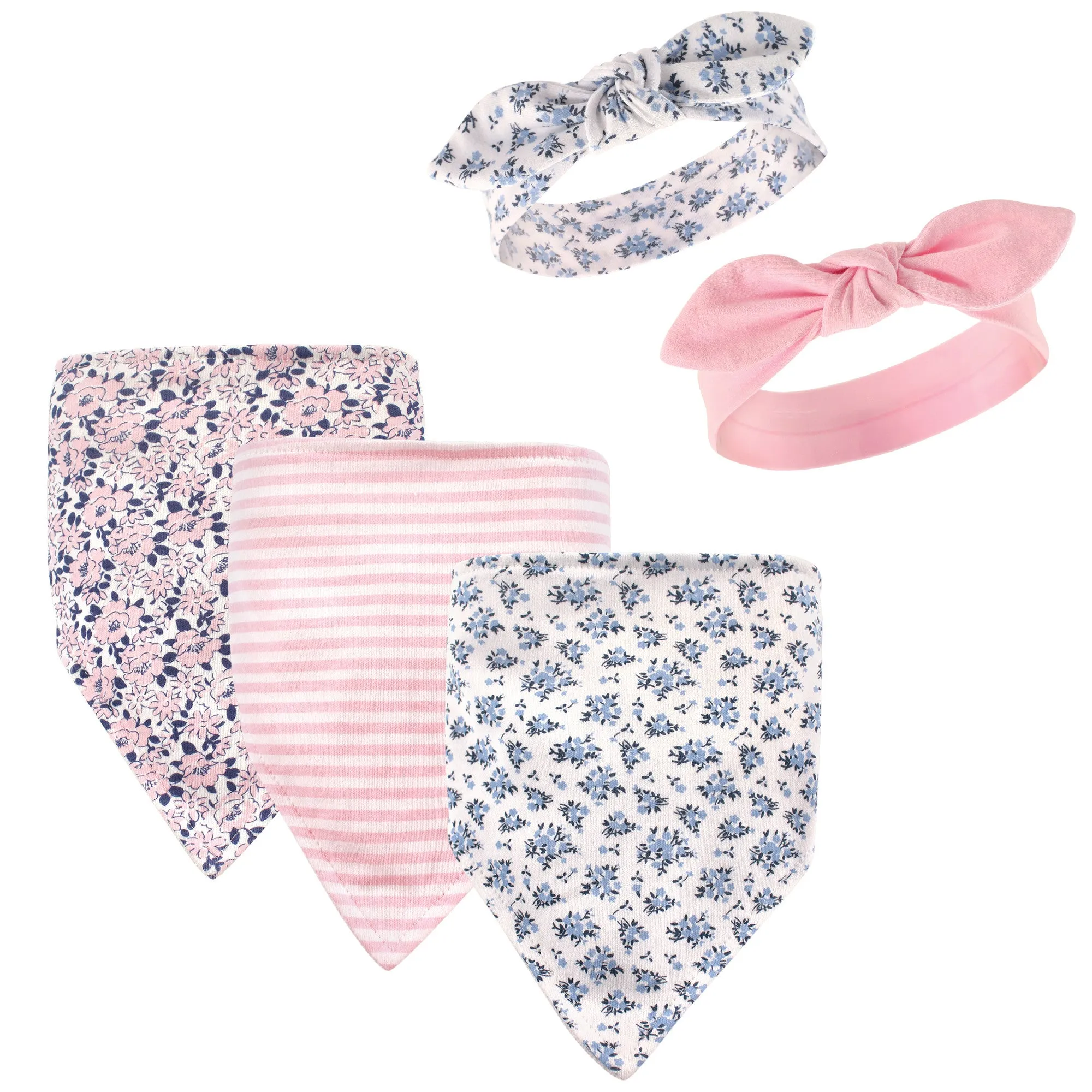 Hudson Baby Cotton Bib and Headband or Caps Set, Classic Floral