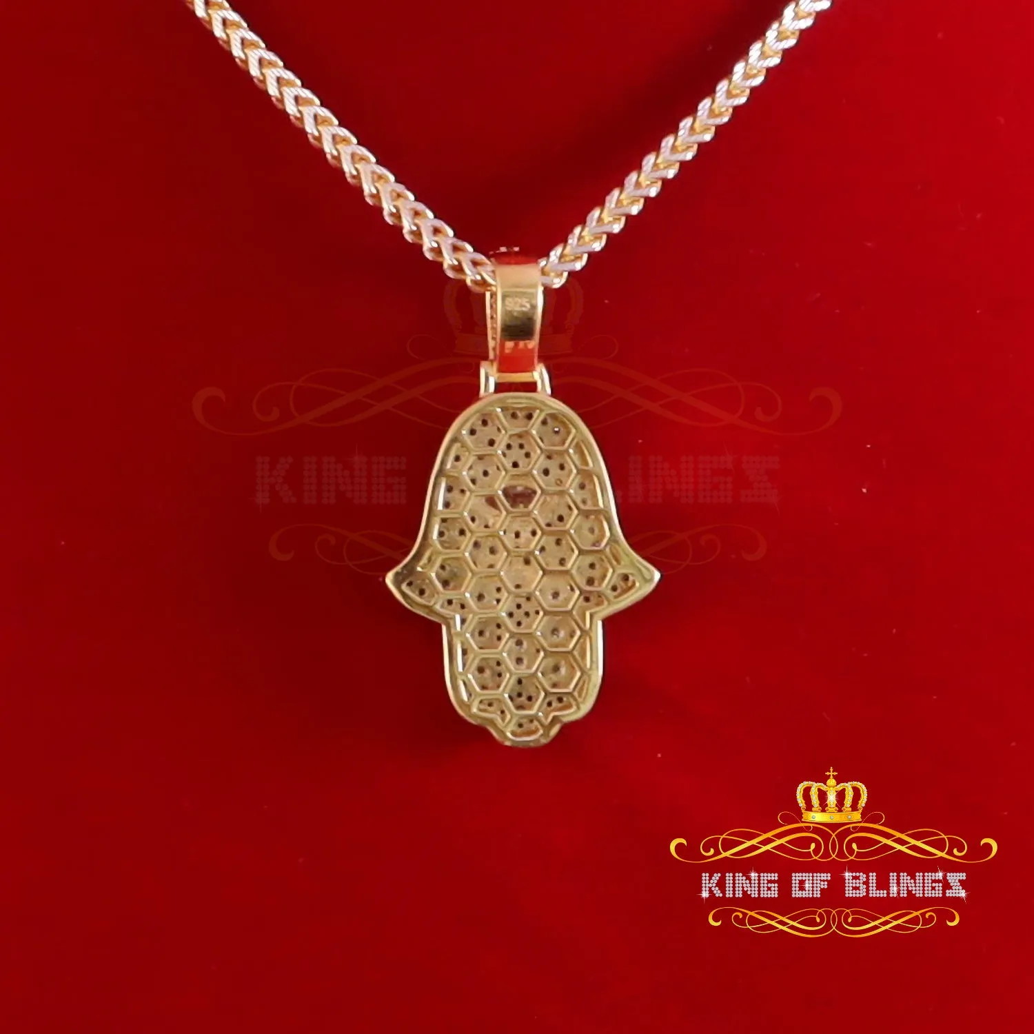 King Of Bling's 925 Silver Moissanite VVS D Baguette 3.00ct Yellow Hamsa Pendant For Women's