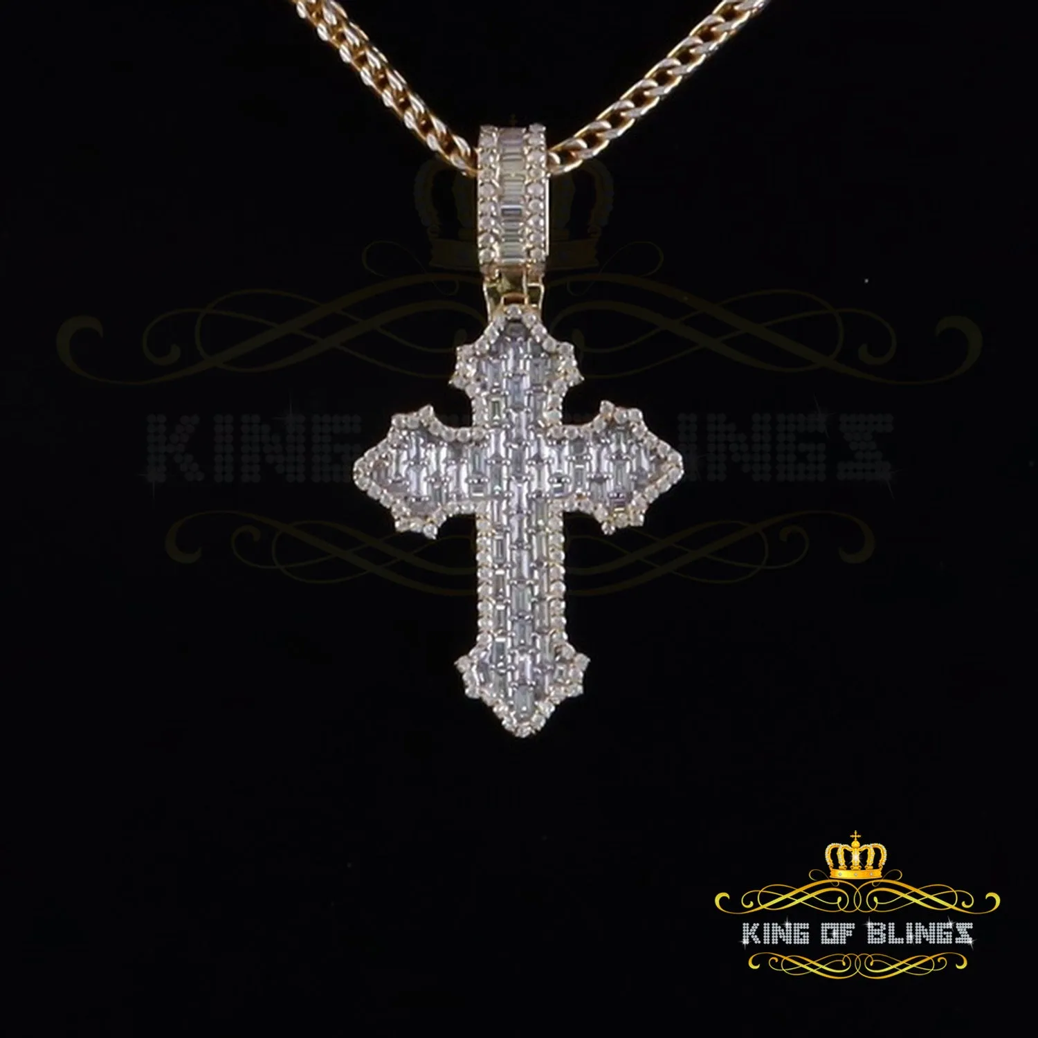 King Of Bling's Charm Cross Yellow Pendant 3.50ct VVS D Moissanite Sterling Silver Men's & Women