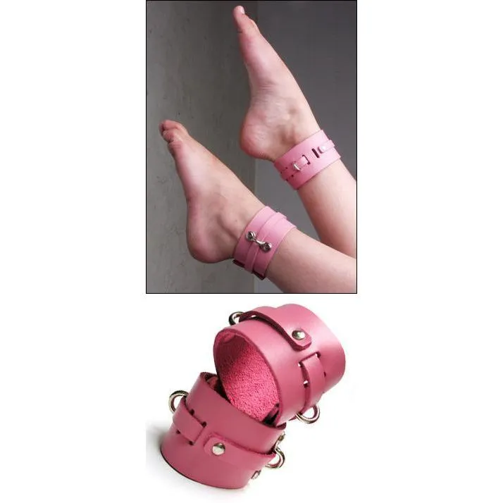 KinkLab Pink Bound Leather Ankle Cuffs