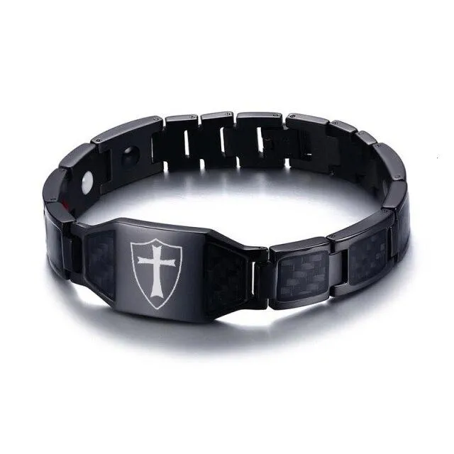 Knights Templar Commandery Bracelet - Carbon Fiber Magnetic (Black/Gold/Silver)