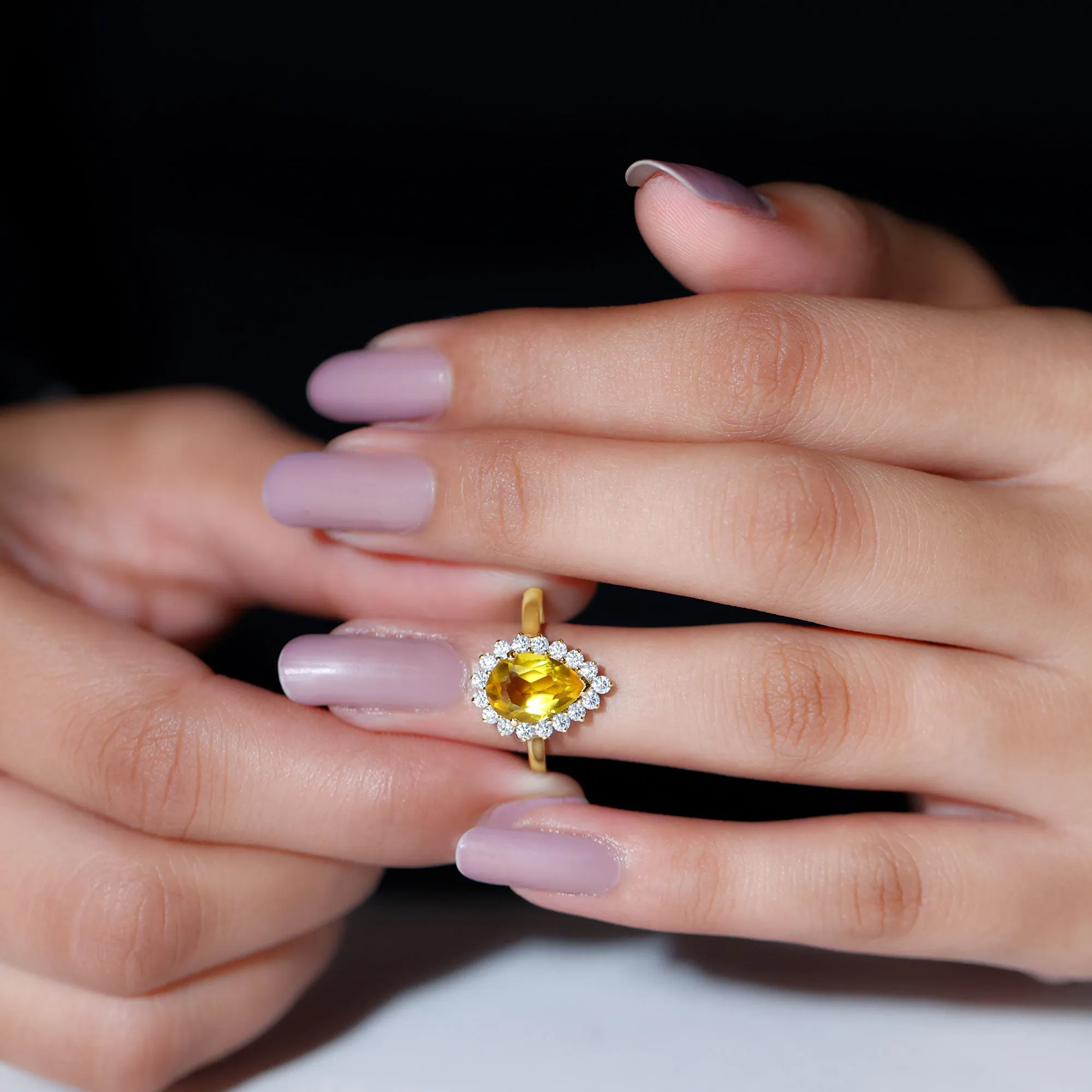 Lab-Created Yellow Sapphire Engagement Ring with Diamond Halo