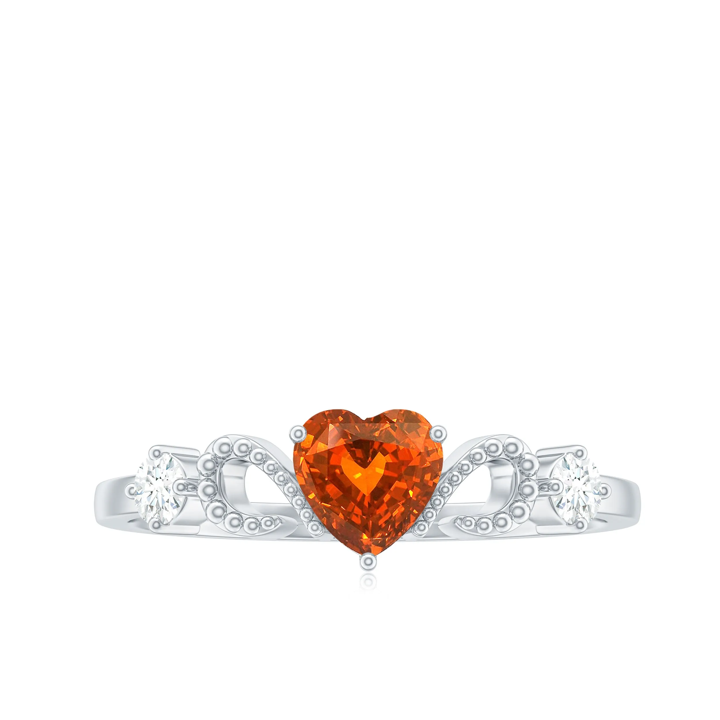 Lab Grown Orange Sapphire Heart Promise Ring with Diamond