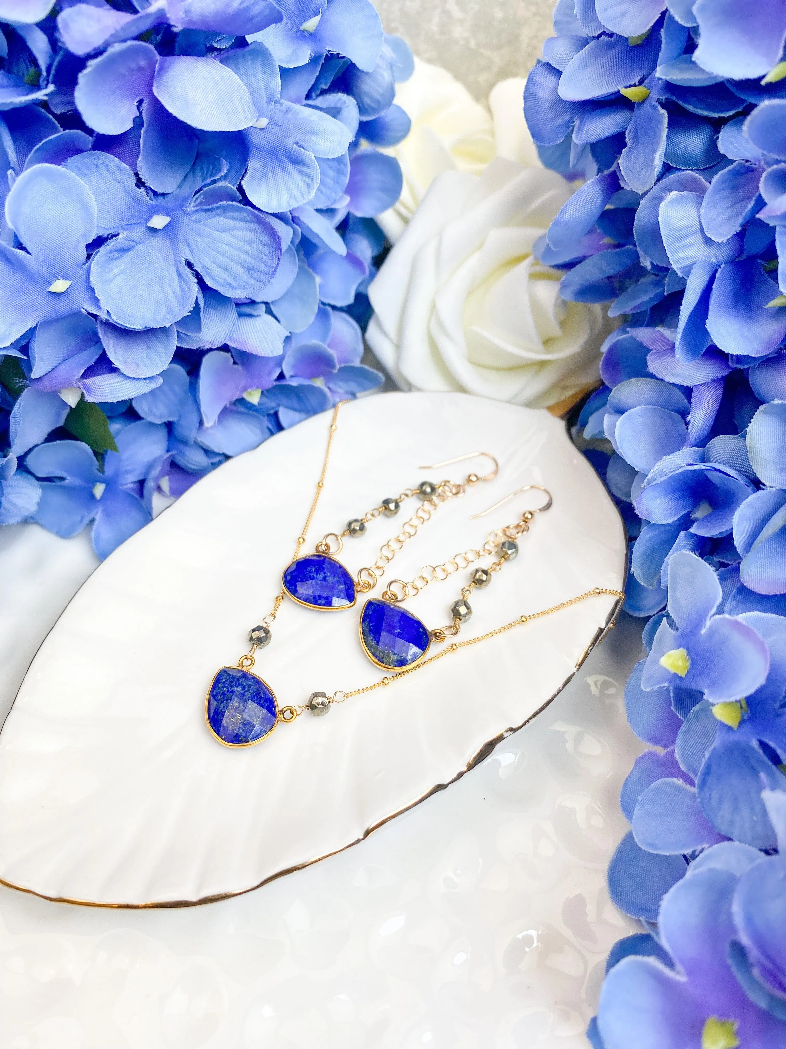 Limited Edition Everyday Golden Lapis Earrings and Necklace