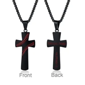 Men's Christian Necklace <br> I  Can Do All Things Baseball (Black)