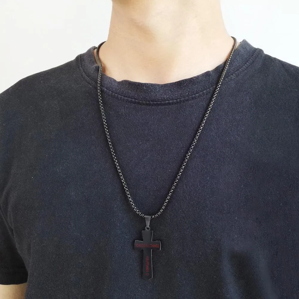 Men's Christian Necklace <br> I  Can Do All Things Baseball (Black)