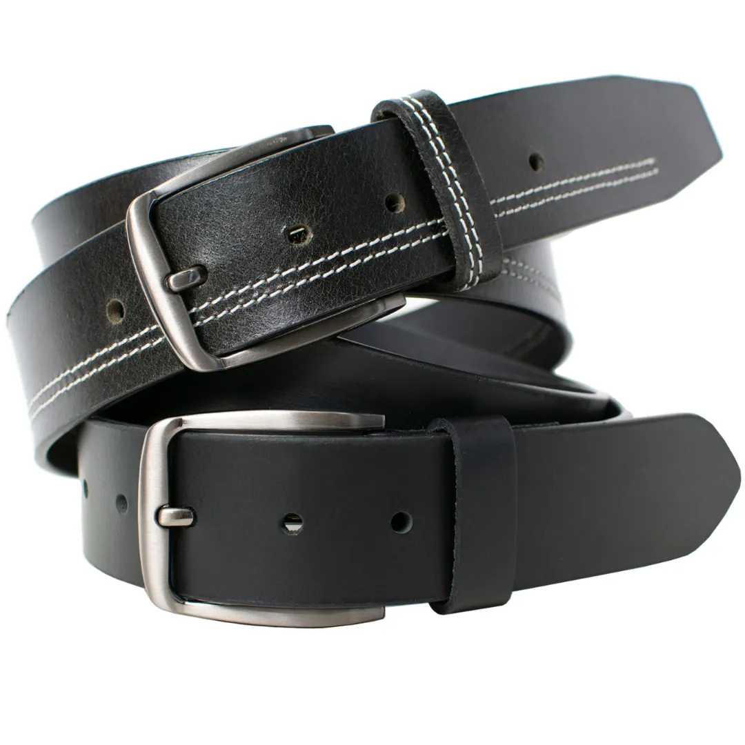 Millennial Black and Black Stitched Leather Belt Set by Nickel Zero®