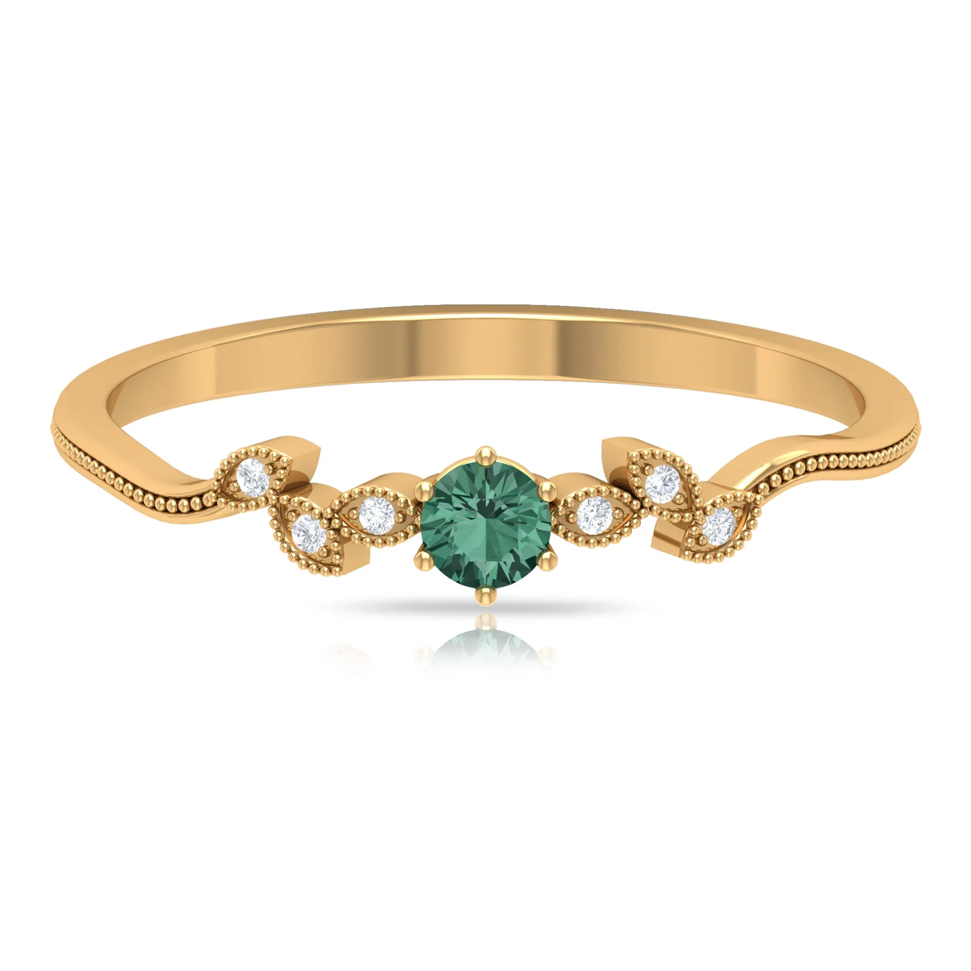 Minimal Green Sapphire and Diamond Leaf Promise Ring