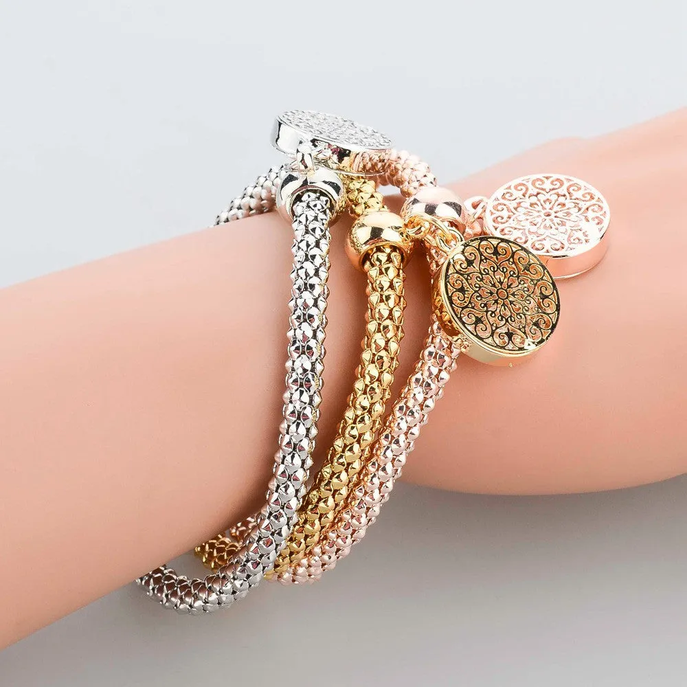 New Fashion Gold Silver Chain Bracelet Round Hollow Charm Bracelets