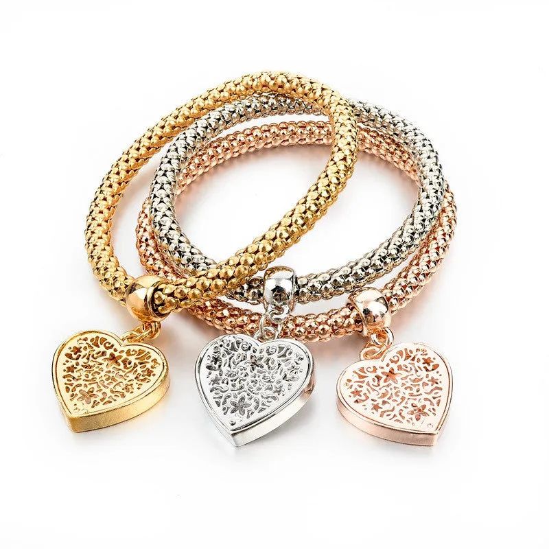 New Fashion Gold Silver Chain Bracelet Round Hollow Charm Bracelets