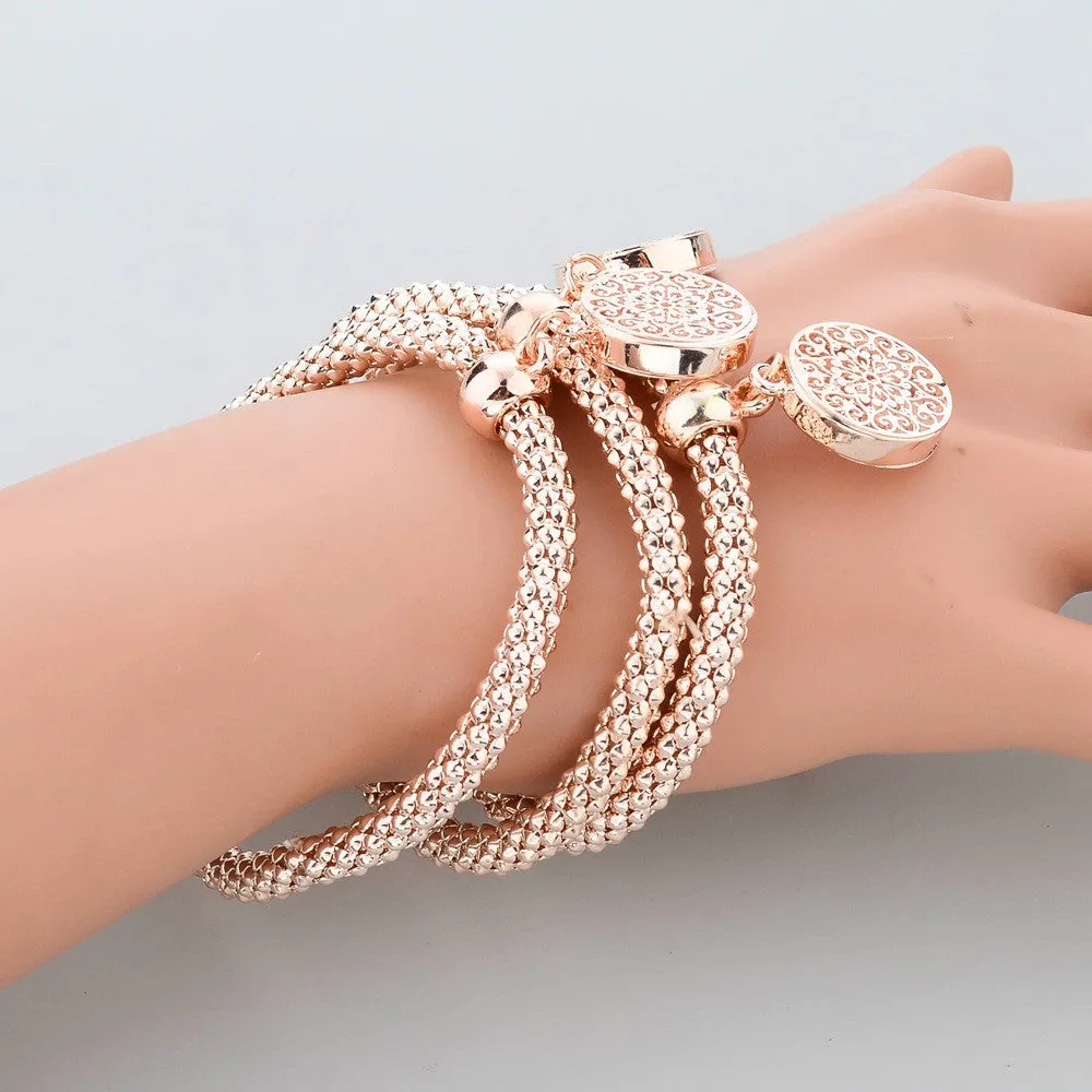 New Fashion Gold Silver Chain Bracelet Round Hollow Charm Bracelets