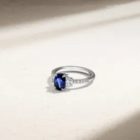 Nouveau Three Stone Oval Sapphire and Diamond Ring