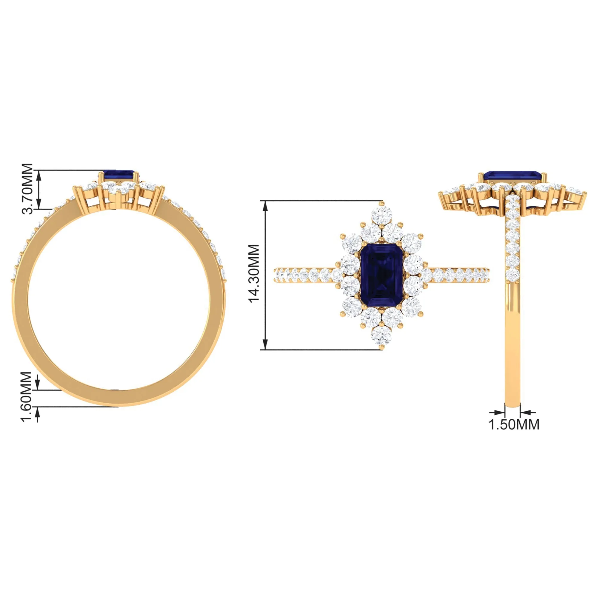 Octagon Blue Sapphire and Diamond Halo Engagement Ring