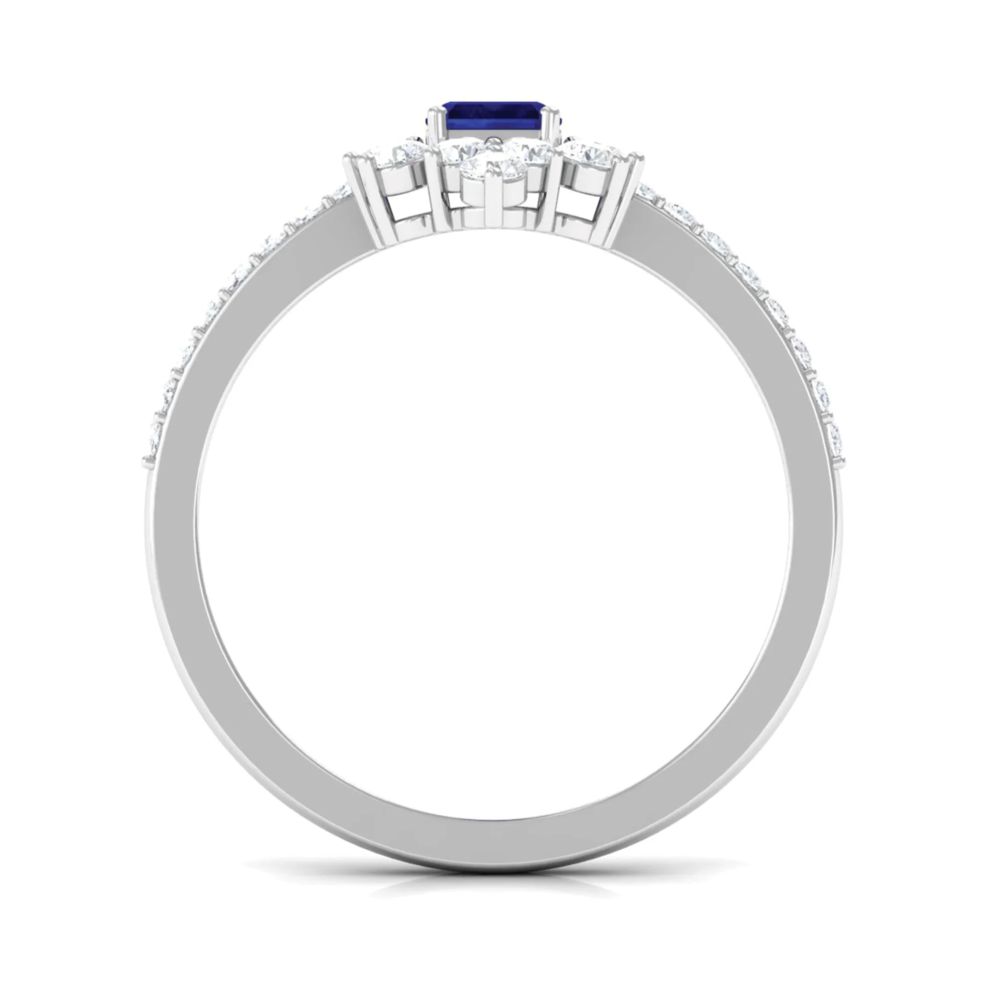 Octagon Blue Sapphire and Diamond Halo Engagement Ring