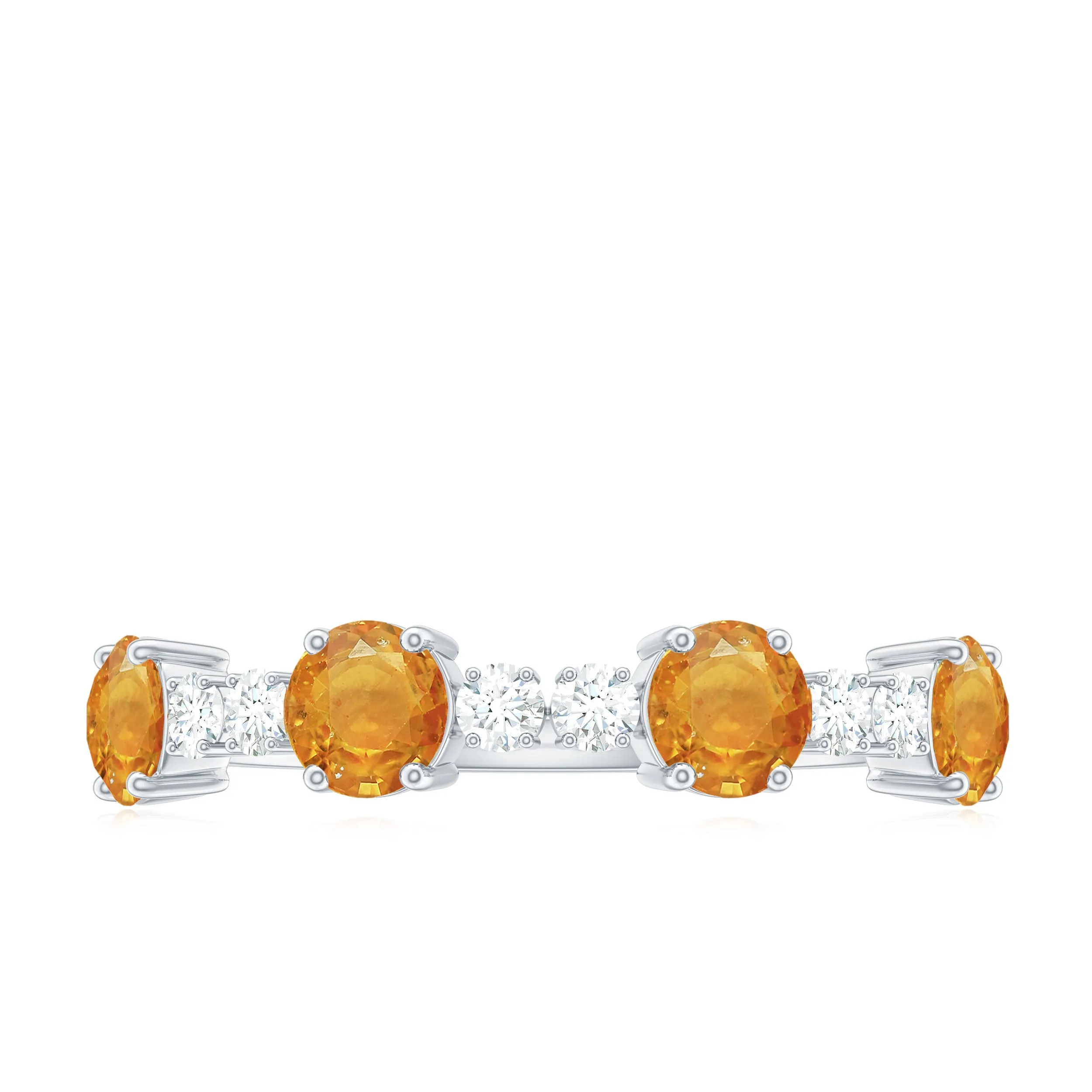 Orange Sapphire and Diamond Half Eternity Ring