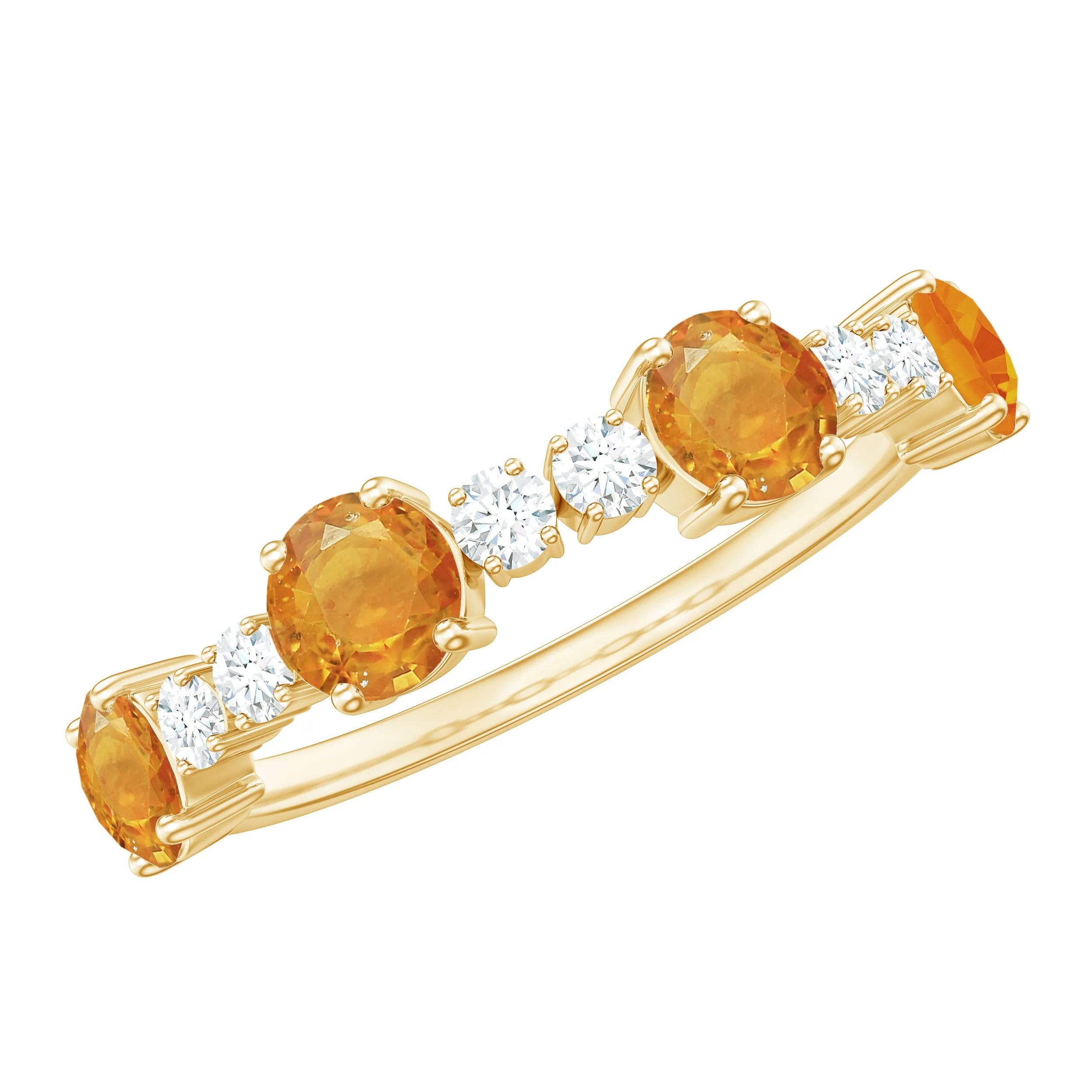 Orange Sapphire and Diamond Half Eternity Ring