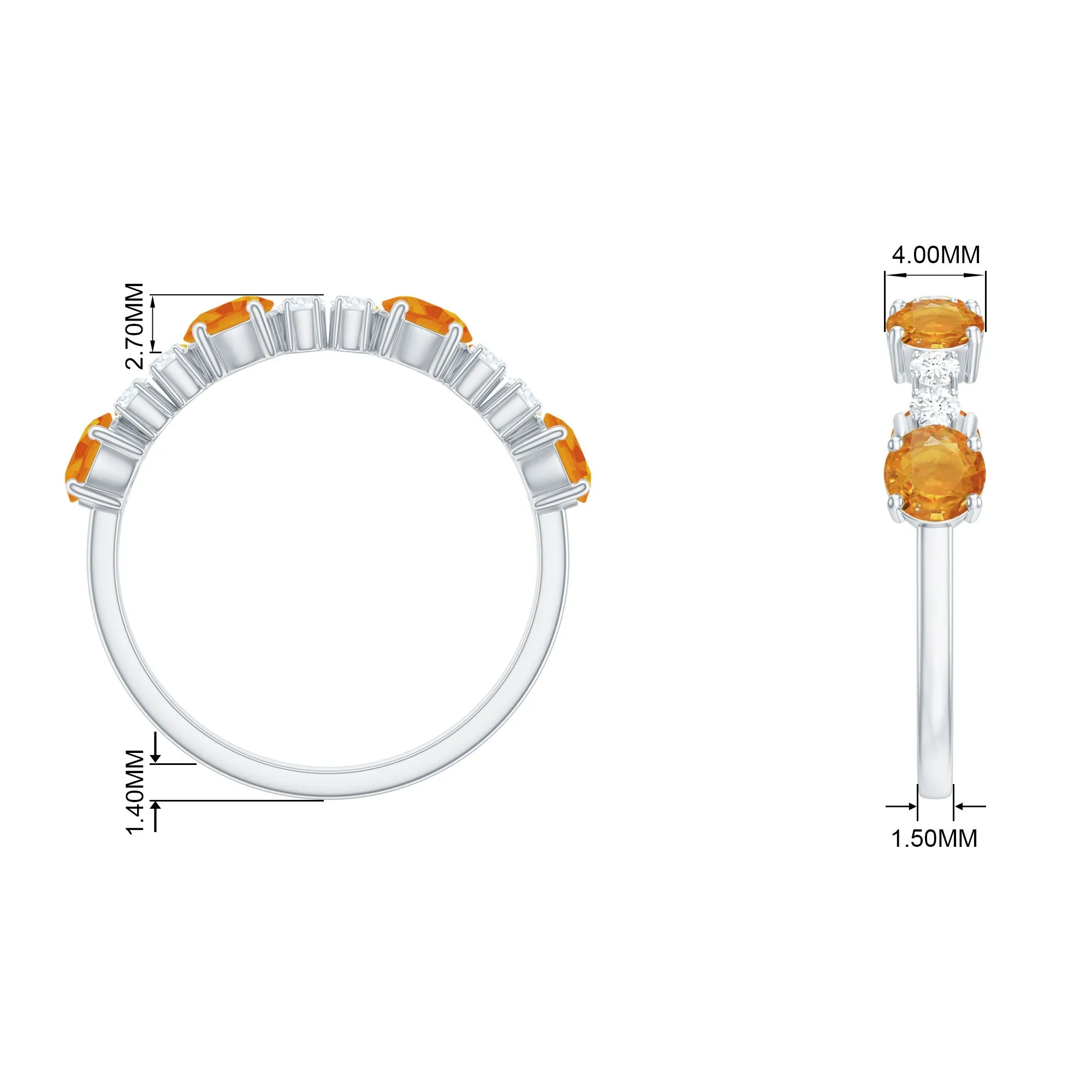 Orange Sapphire and Diamond Half Eternity Ring