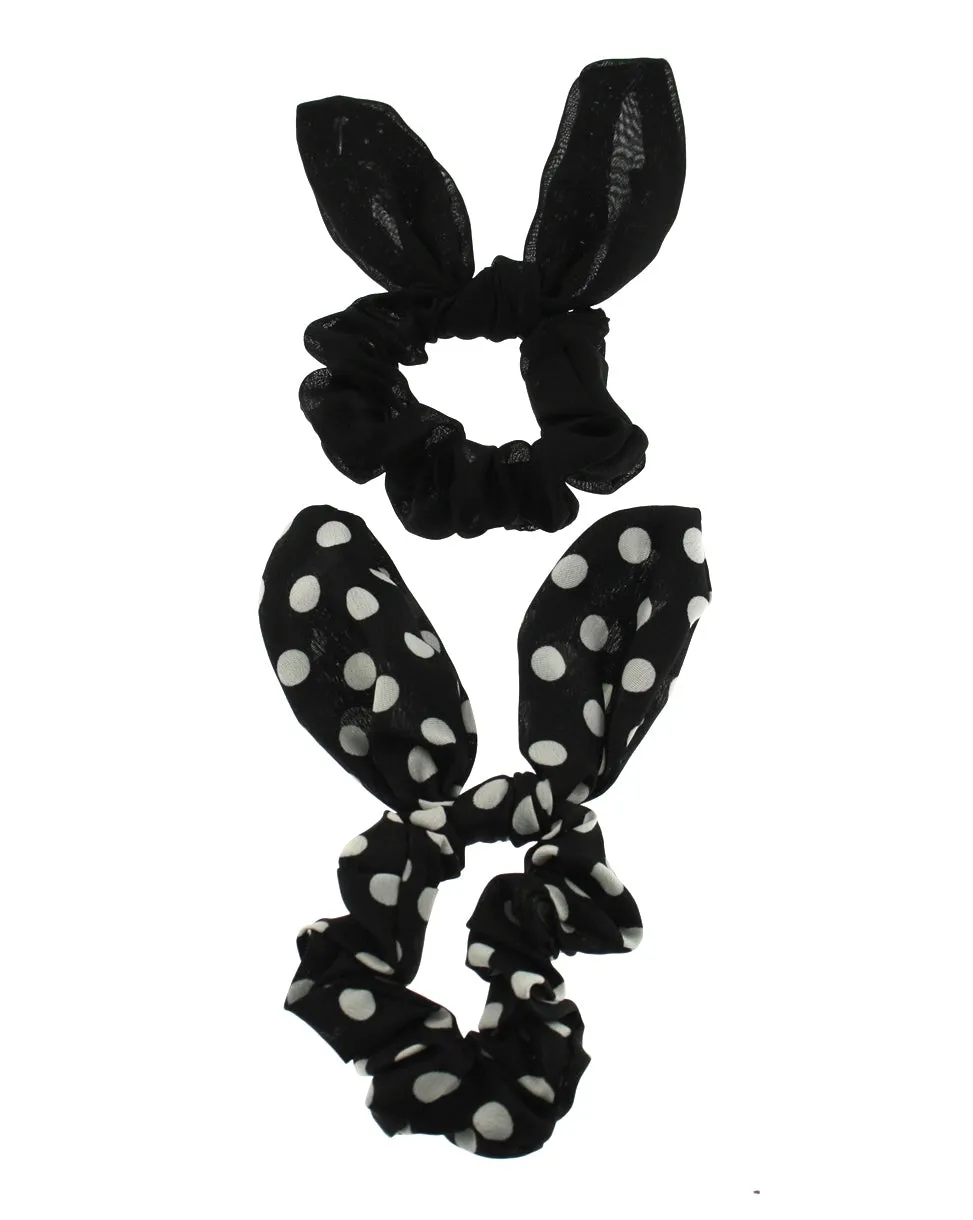 Pair of Bunny Ear Scrunchies - Polka Dot & Plain