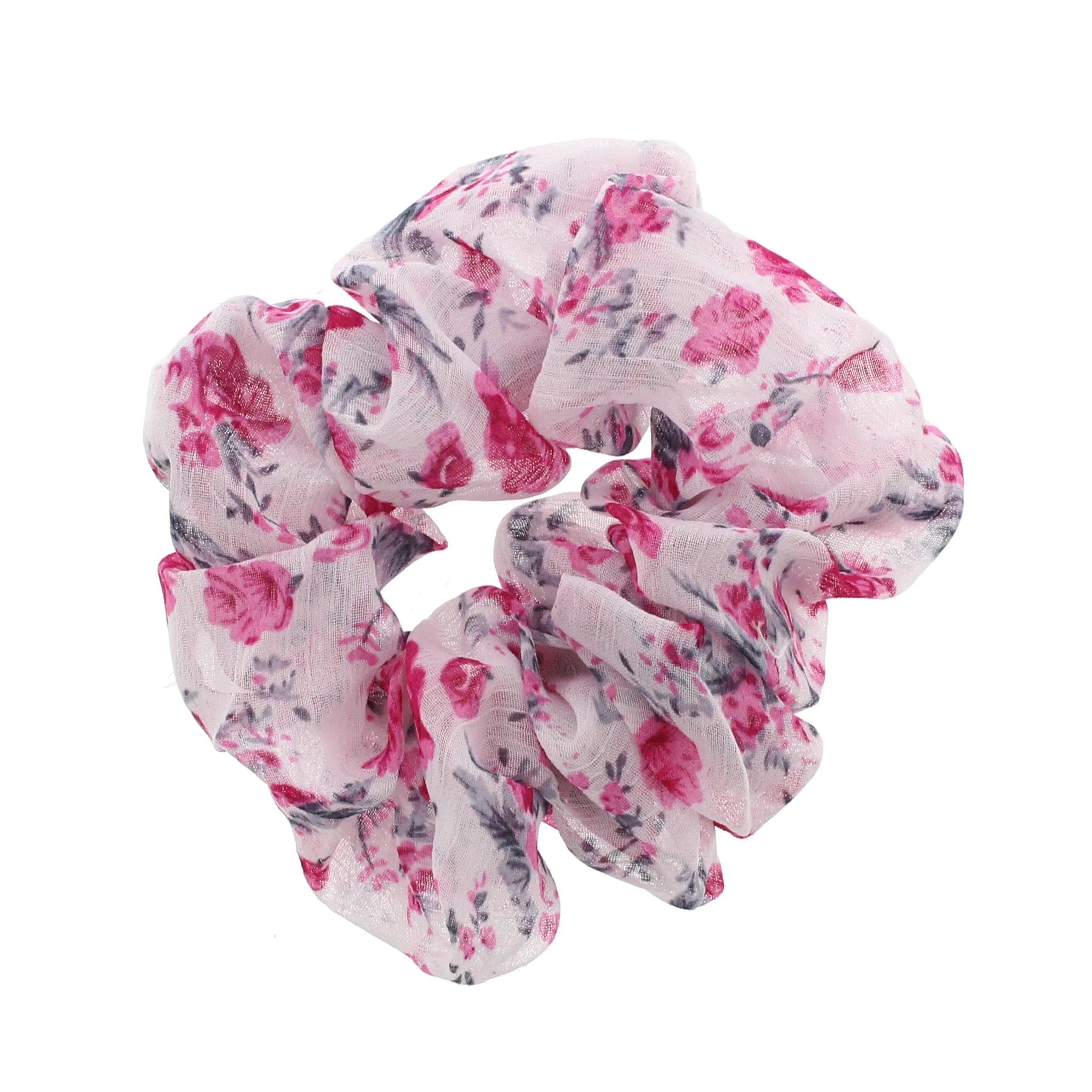 Pale Floral Print Chiffon Scrunchie