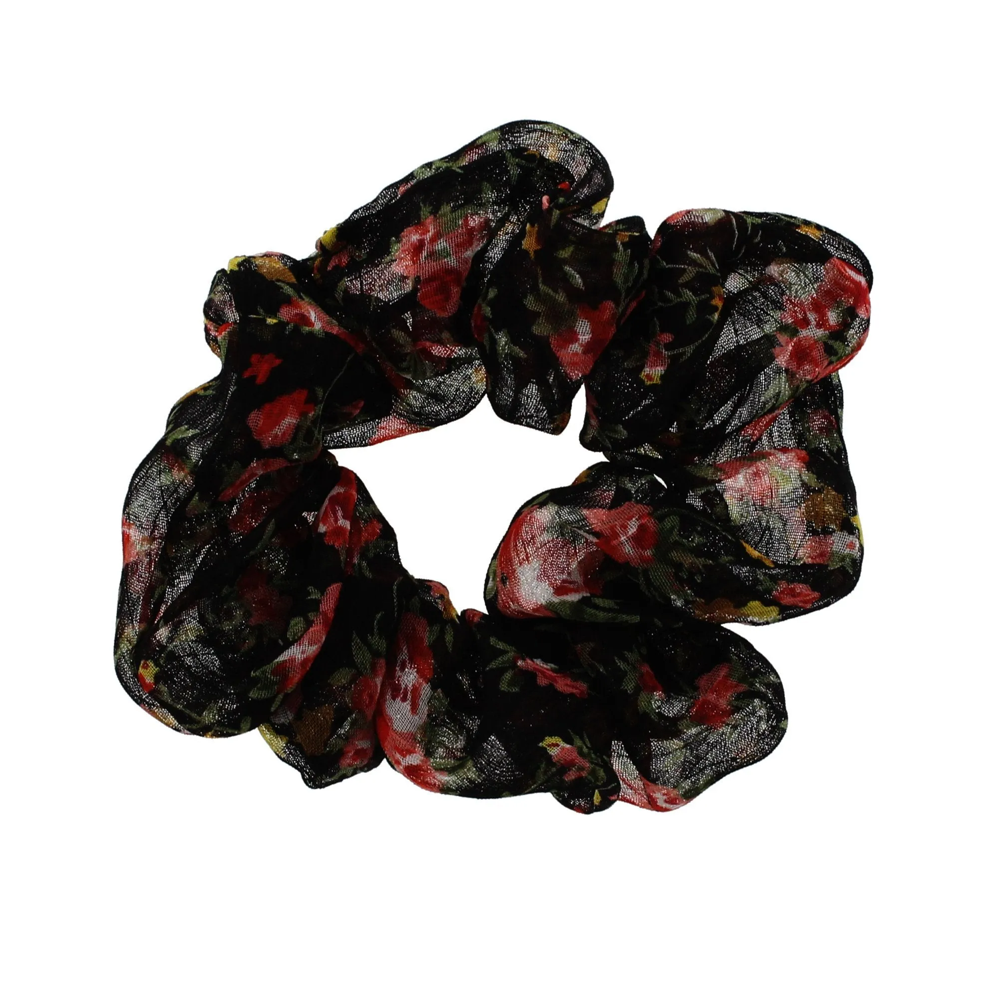 Pale Floral Print Chiffon Scrunchie