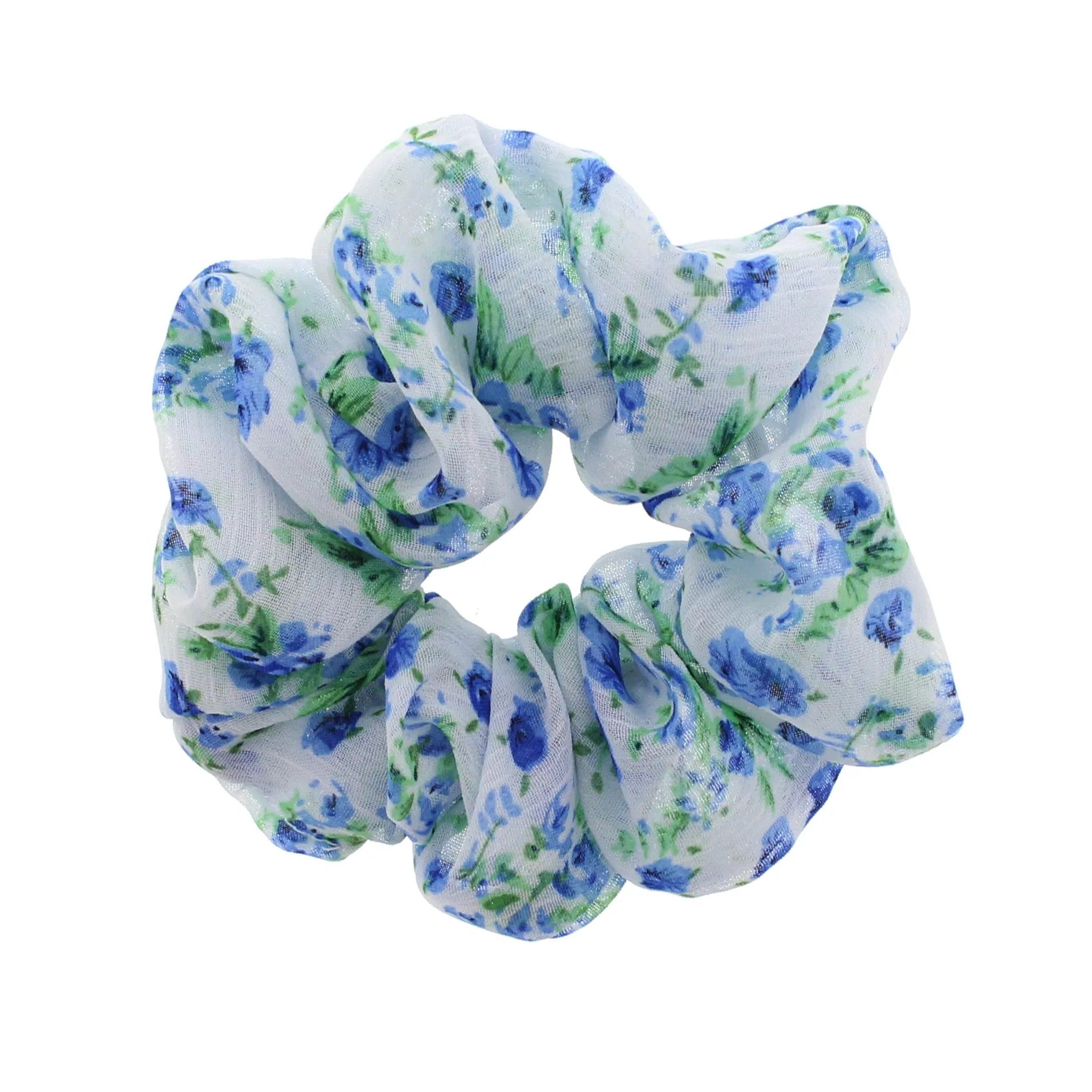 Pale Floral Print Chiffon Scrunchie