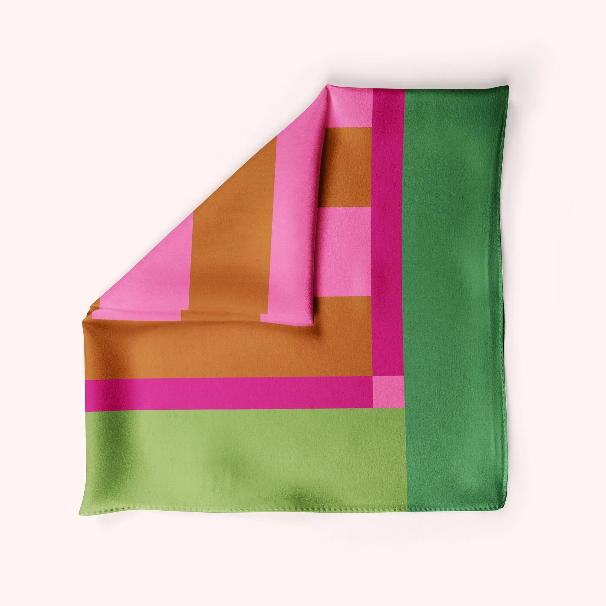 Picnic - color block silk charmeuse scarf in pink and green