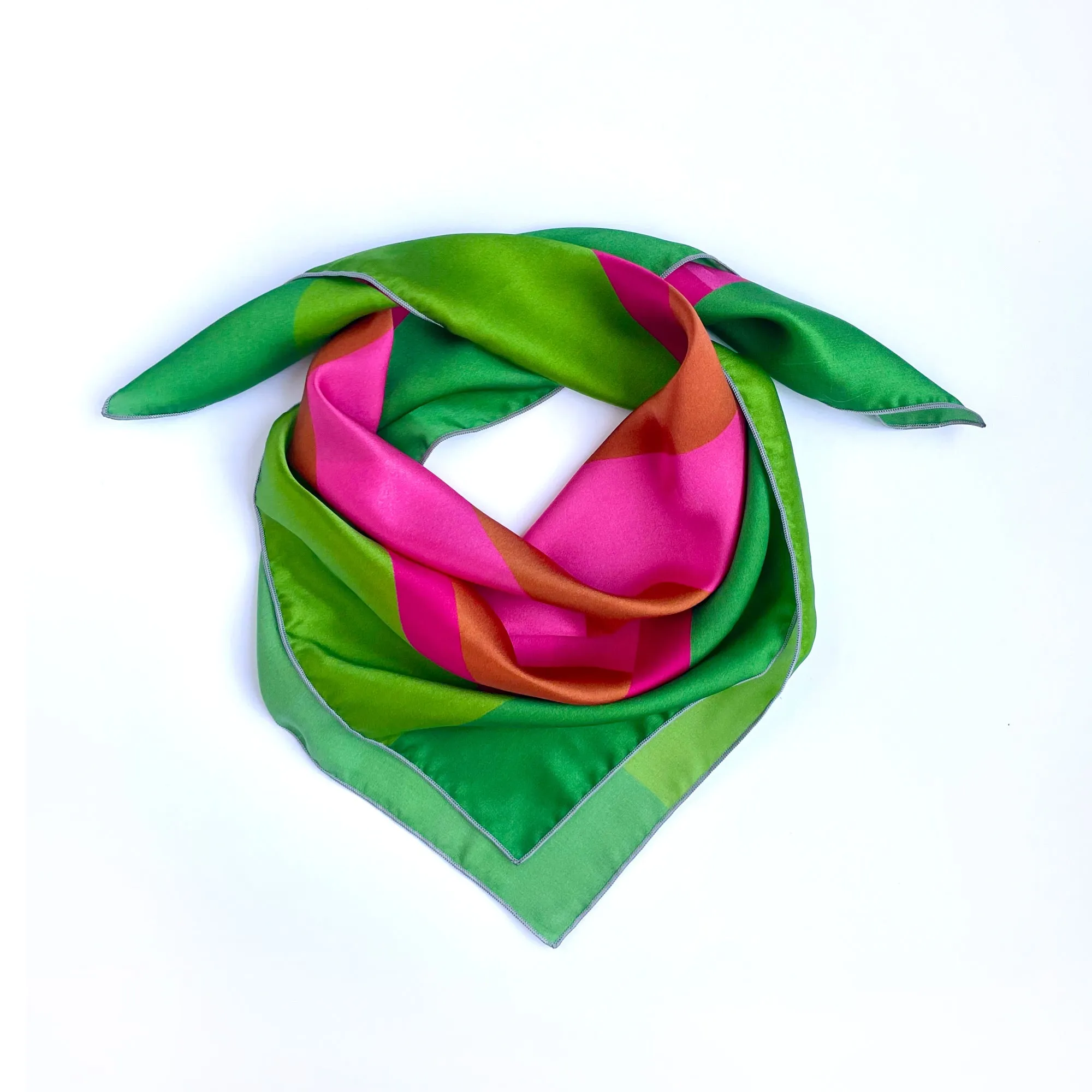 Picnic - color block silk charmeuse scarf in pink and green