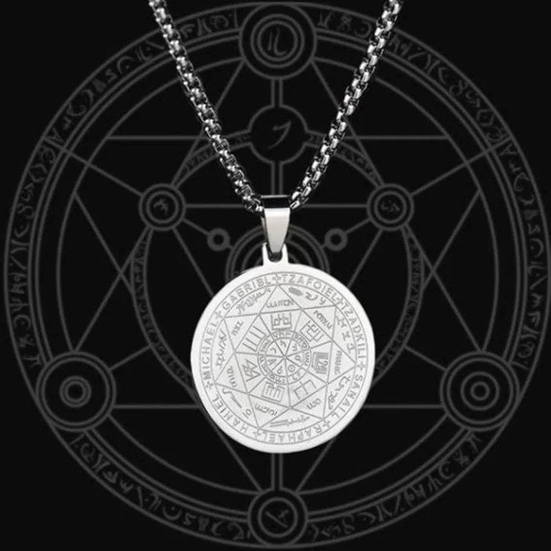 Seven Angels Religious Rune Pendant Necklace