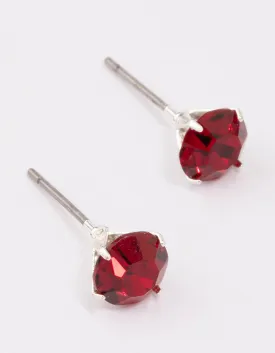 Silver Ruby Crystal Stud Earrings