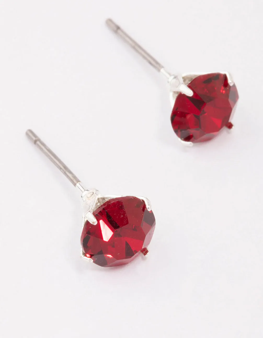 Silver Ruby Crystal Stud Earrings