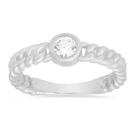 Sterling Silver Bezel-set CZ Curb Chain Ring