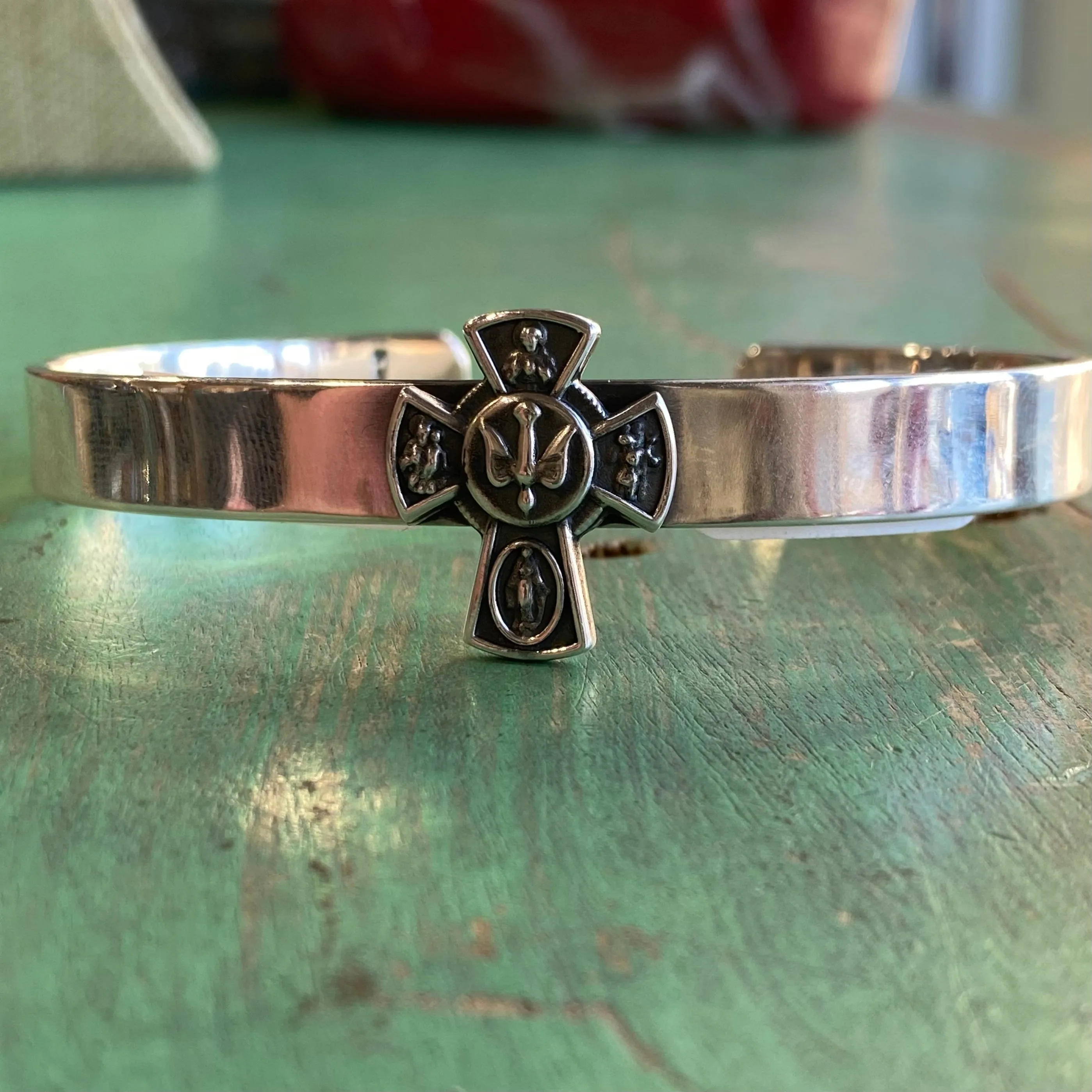 Sterling Silver Five Way Cross Simple Cuff