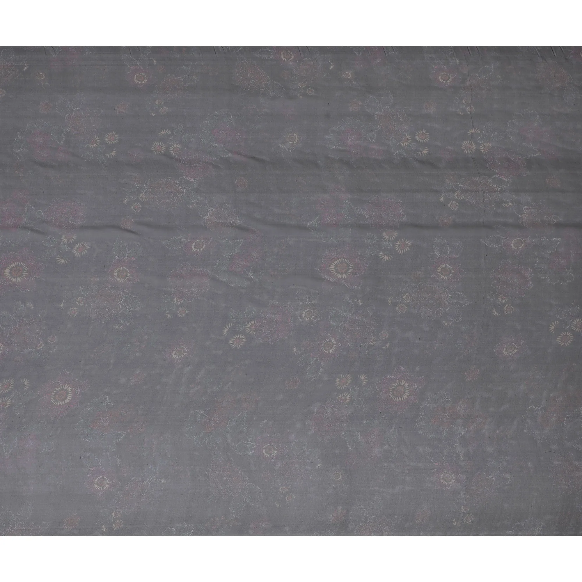 Subtle Charcoal Grey Silk Chiffon Fabric with Pink Floral Accents, 110cm Width – Ideal for Elegant Dresses and Scarves-D20097