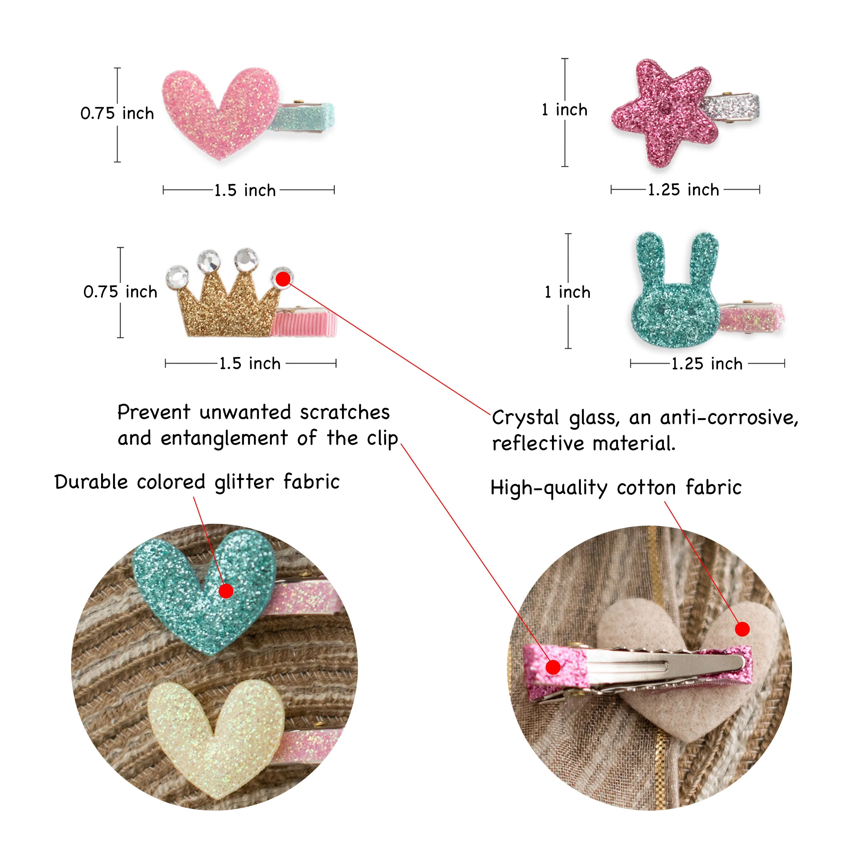 Summer Crystal 18Pcs Small Glitter Hair Clips For Girls