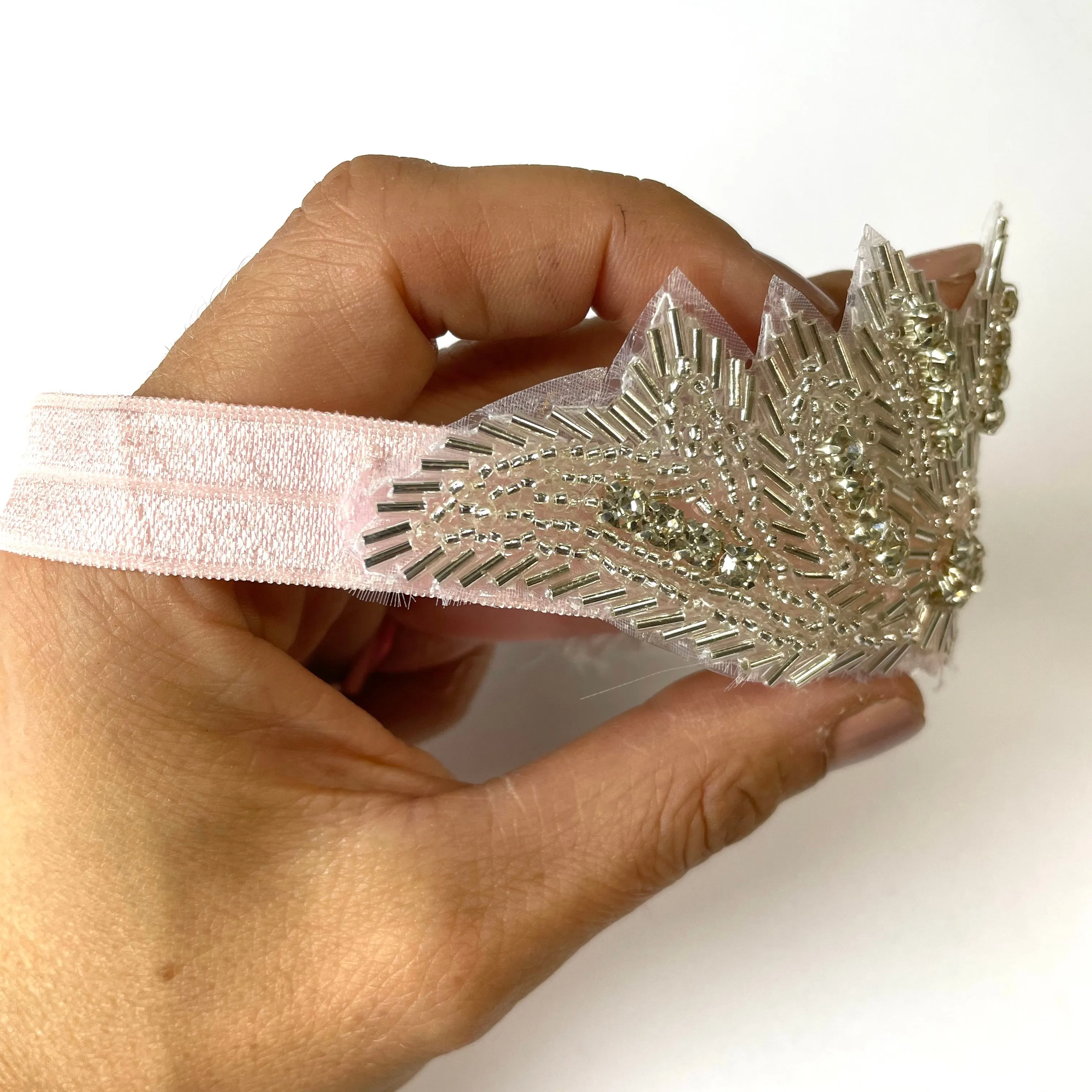 Sweet Crystal Appliqué Crown Baby Girls Christening / Baptism Nylon Headband - Pink (Style 4)