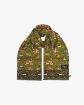 UK Wool and Silk Scarf - Hunters in Olive Green