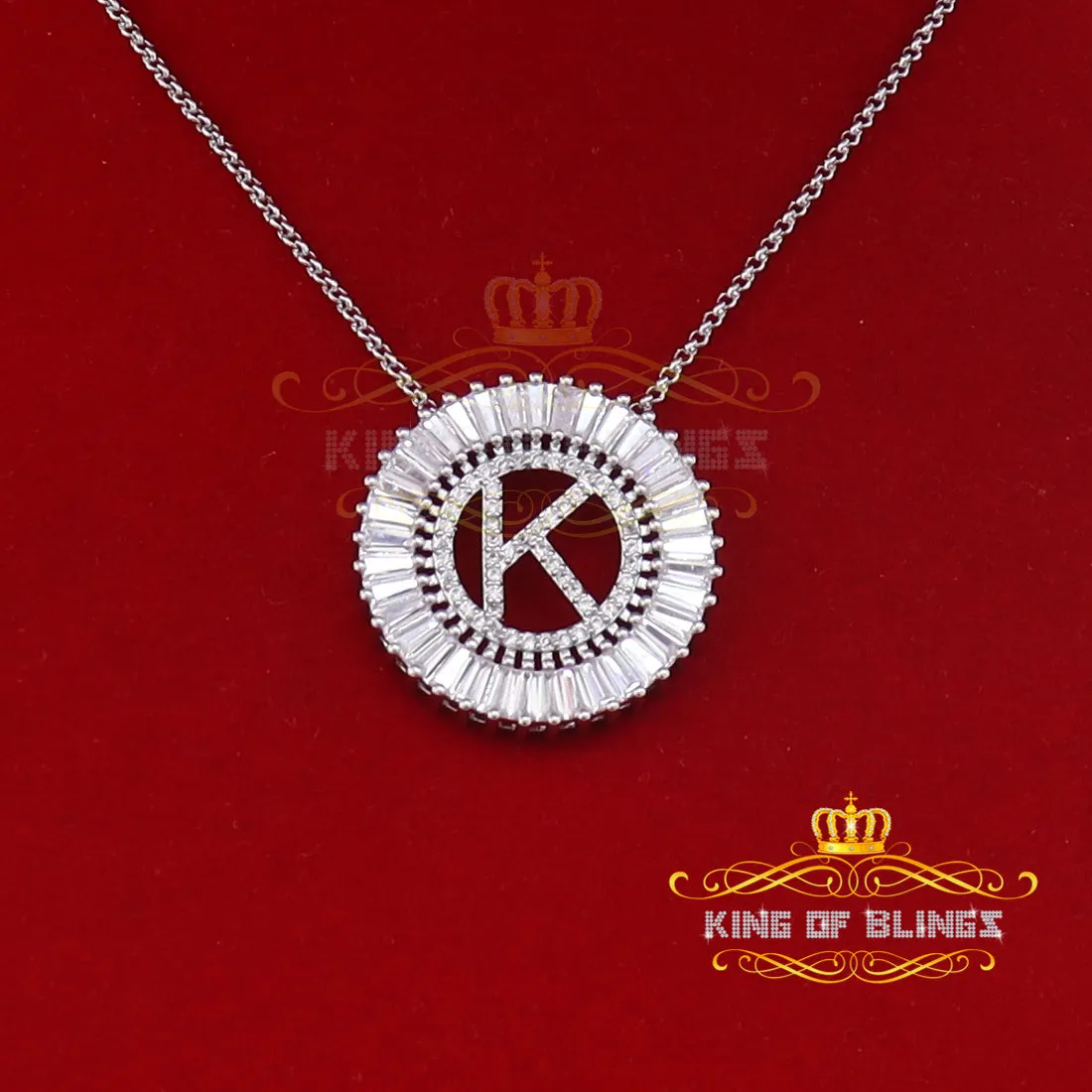 Woman's Necklace Circle Hollow Out Cubic Zirconia White Metal Letter Pendant