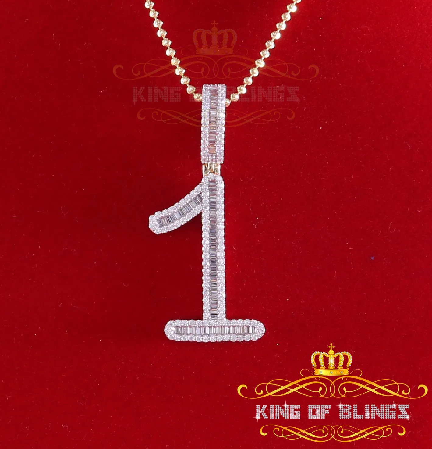 Yellow 925 Silver Baguette Numeric Number '1 'Pendant 4.0ct Cubic Zirconia