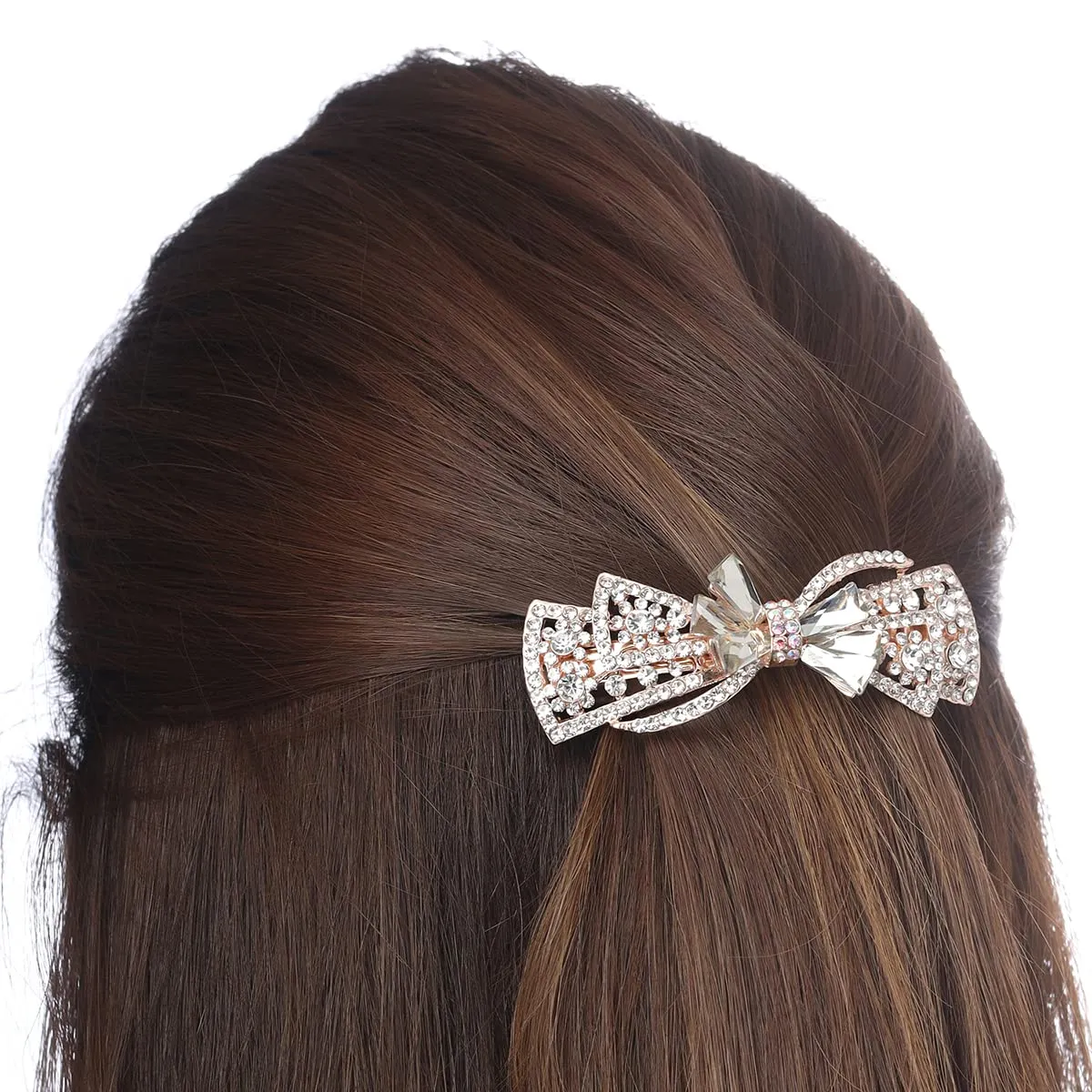 Yellow Chimes Hair Clips for Women Girls Barrette Hair Clips for Women Hair Accessories for Women Bow Shaped Clips for Women White Crystal French Barrette Hair Clips for Women and Girls Gift For Women & Girls